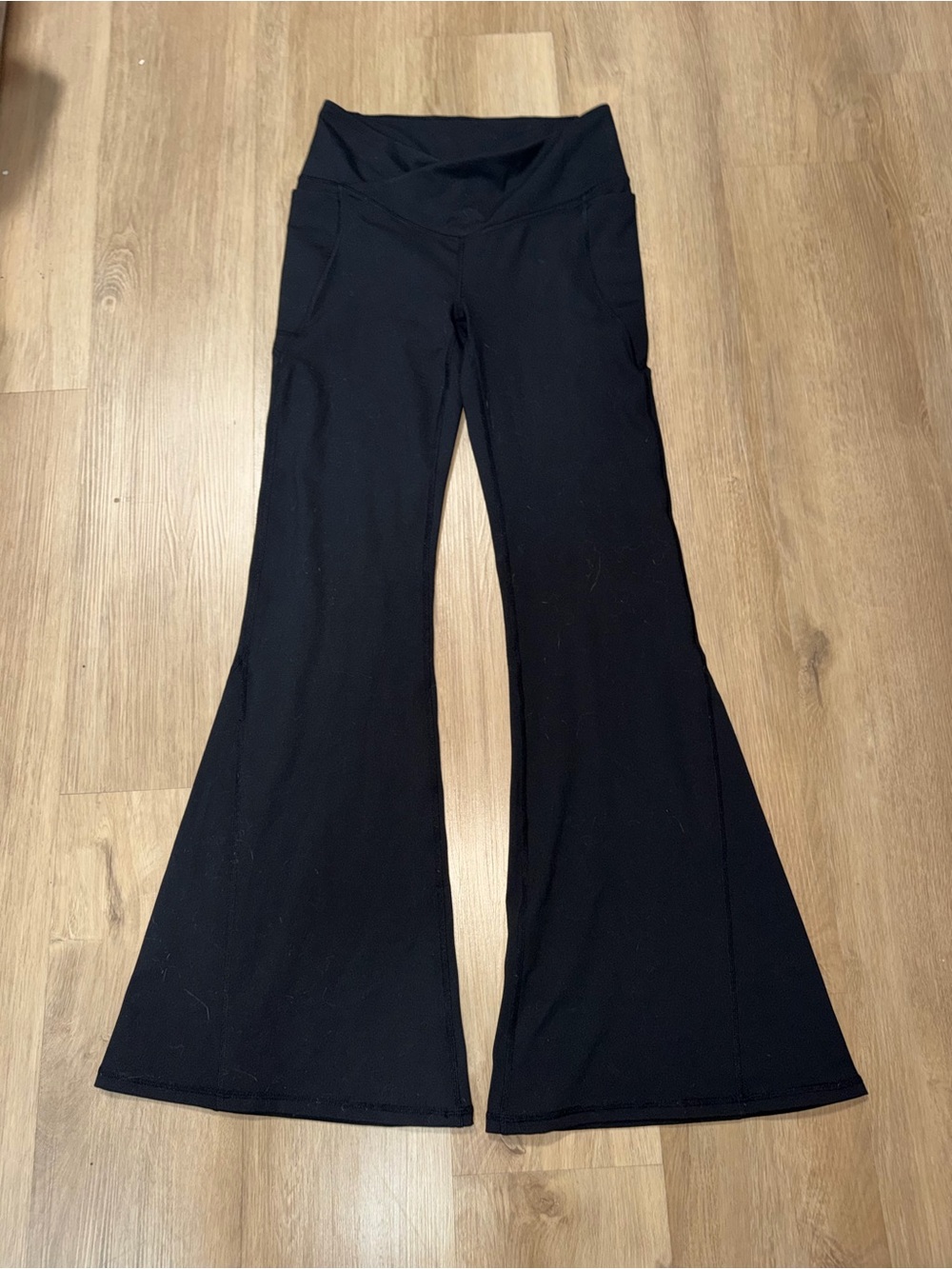 Fabletics Black Boot-Cut Flare Yoga Pants with V Waist